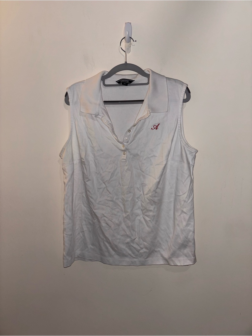 Lands' End White Sleeveless Polo Tank with Red Script 'A'